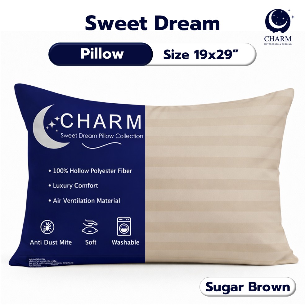 หมอนหนุน CHARM SWEET DREAM ซื้อ 1 แถม 1 หมอนนุ่มเด้ง สไตล์โรงแรม 19X29 นิ้ว 1,000 กรัม สี SUGAR BROWN_1